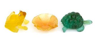 Three Pieces Daum France Pate de Verre Glass Length of largest 4 inches.
