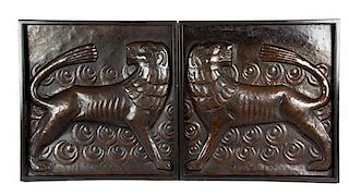 A Pair of Hammered Bronze Panels 10 1/2 x 16 inches.