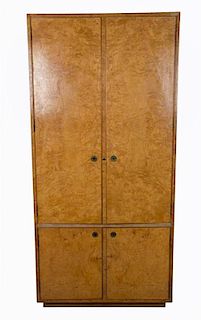 A John Widdicomb Burlwood Bar/Cabinet Height 75 3/4 x width 36 1/4 x depth 19 inches.
