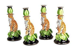 A Set of Four Lynn Chase Porcelain Candlesticks Height 11 1/2 inches.