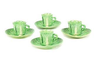 A Set of Four Dodie Thayer Lettuce Ware Cups and Saucers Height of cup 2 3/4 inches.