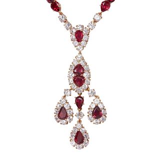 IMPORTANT RUBY AND DIAMOND DROP NECKLACE