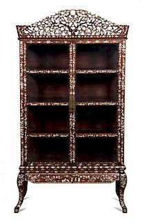 A Chinese Mother-of-Pearl Inlaid Rosewood Vitrine Cabinet Height 80 1/2 x width 44 x depth 16 inches.