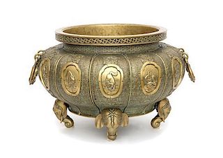 A Chinese Brass Jardinière Height 13 x diameter 19 inches.