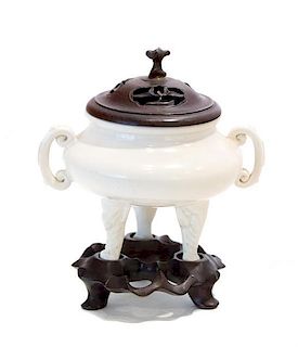 A Chinese Porcelain Incense Burner Height 3 x diameter 3 1/2 inches.