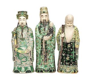 Three Chinese Export Famille Verte Partial Glazed Figures Height of tallest 26 1/4 inches.