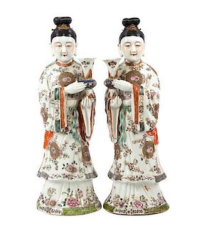 A Pair of Chinese Porcelain Figures Height 15 1/4 inches.