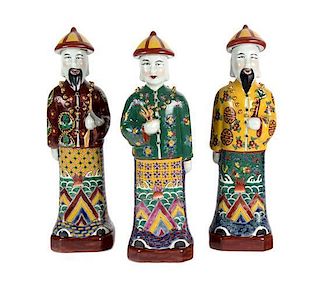 Three Chinese Porcelain Figures Height 13 1/2 inches.