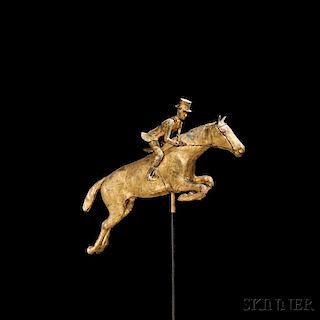 Gilt Molded Copper Leaping Horse and Rider Weathervane