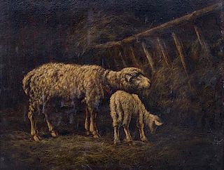 Artist Unknown, (19th century), Two sheep in barn