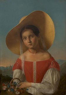 Artist Unknown, (Continental, 19th century), Portrait of Young Woman in Straw Hat