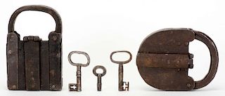 Two Vintage Padlocks, Including A Trick Lock. Two padlocks, the square-bodied example being a trick