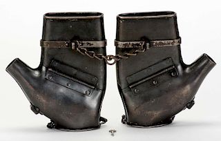 McKenzie Mitts Handcuffs. Kansas [?], ca. 1925. Scarce black variant of this famous set of handcuffs