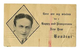 Houdini, Harry. Houdini Happy New Year Postcard. [New York], ca. 1923. Holiday postcard (5 _ x 3 _о)