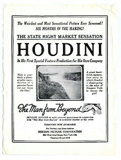 Houdini, Harry. The Man From Beyond Exhibitor Flyer. New York: Houdini Picture Corp., 1922. Pictoria