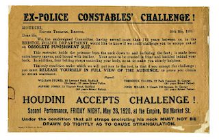 Houdini, Harry. Ex-Police ConstablesН Challenge! Bristol: Chappell & Co. Printers, May, 1920. Letter