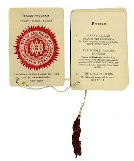 Houdini, Harry. Society of American Magicians Stage Program on Cards. New York, 1908. Four playing c