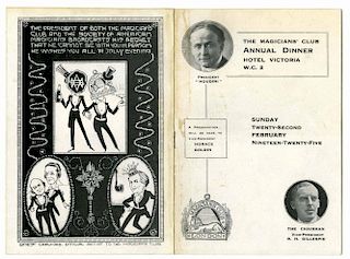 Houdini, Harry. The MagiciansН Club 1925 Annual Dinner Menu/Program. London, February 22, 1925. 8vo.