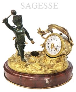19th C. SAGESSE Patinated/Gilt Bronze Inkwell clock