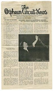 Houdini, Harry. The Orpheum Circuit News. Oakland, Calif., V1 N5 (Nov. 14, 1915). On newsprint, illu