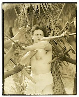 Houdini, Harry. Movie Still of Houdini Attacked by Natives in Terror Island. Los Angeles, [1920]. Se