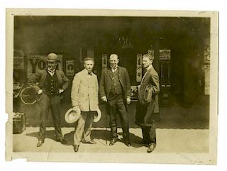 Houdini, Harry. Photograph of Houdini With Brother Leopold Weiss and Two Other Men Outside Storefron