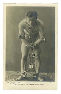 Houdini, Harry. Real Photo Postcard of Houdini. Birmingham: Scott Russell & Co., ca. 1910. Silver br
