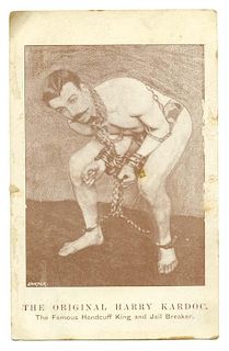 [Escapologist] Harry Kardoc. Handcuff King and Jail Breaker Postcard. Australia, ca. 1900s. Bearing