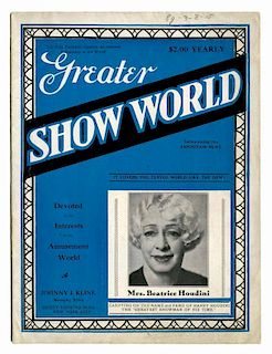 Houdini, Beatrice. Greater Show World Vol. XX No. 10. New York, October, 1937. Outdoor amusement pub