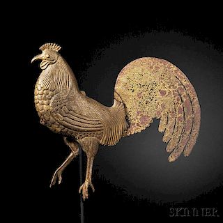 Yellow-painted Cast Iron Rooster Weathervane