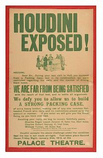 Houdini, Harry. Houdini Exposed! [Hull], 1913. Two-color letterpress poster bearing a small image of