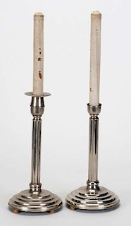 Appearing Candles. Hamburg: Janos Bartl [?], ca. 1930. Two nickel plated stands in which tall white