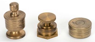 Demon Coin Pedestal and Two Other Brass Magic Tricks. English and German, ca. 1940. Group of three p