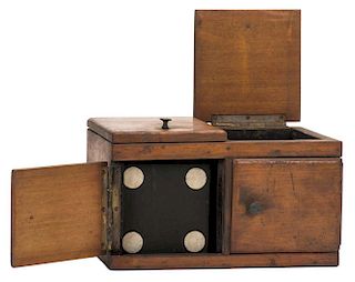 Die Box. English, ca. 1930. Antique mahogany box (8 _ x 5 x 4 _о) from which a black die vanishes an