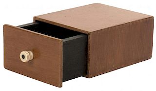 Drawer Box. Birmingham: Walter Wandman, ca. 1940. An oak box with sliding drawer affixed with faux i