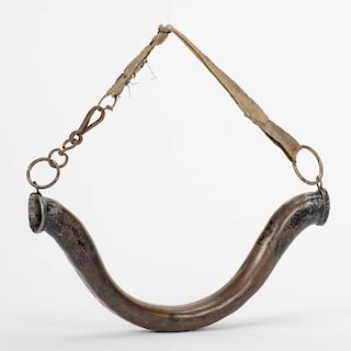 Metal Body Feke. Circa 1910s. Tubular iron (10о across) with cloth strap affixed to metal eyelets, a