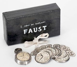 Manipulation Watches [Two Sets]. German, ca. 1920. Two sets of nesting pocket watches for manipulati