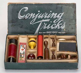 Conjuring Tricks Magic Set. Bavaria: Spear, ca. 1920. Handsome magic set with wooden and paper props