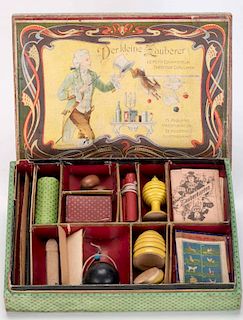 Der Kliene Zauberer (The Little Conjurer) Magic Set. German, ca. 1900. Handsome set includes wooden