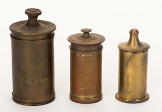 Group of Three Vintage Plug Boxes. German [?], ca. 1920s _ 30s. Finely made early examples in brass