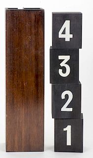 SelbitНs Magic Bricks. British, ca. 1910. Four wooden blocks, numbered one through four, are stacked