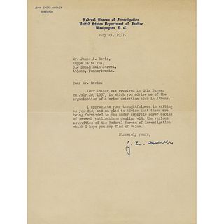 J. Edgar Hoover Typed Letter Signed