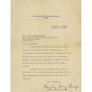 Madame Chiang Kai-shek Typed Letter Signed