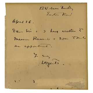 William Butler Yeats Autograph Letter Signed