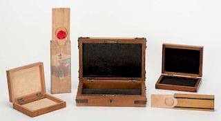 [Wooden Tricks] Four Vintage Wooden Magic Tricks. Including two wooden coin slides (one Japanese wit