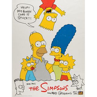 Matt Groening Signed Poster with Original Bart and Lisa Simpson Sketches