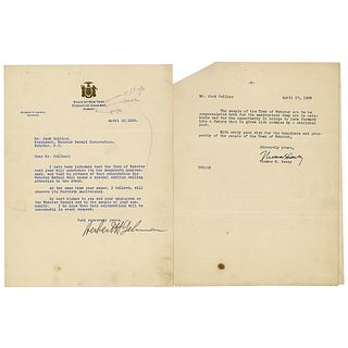 New York Politicians: Dewey and Lehman (2) Typed Letters Signed