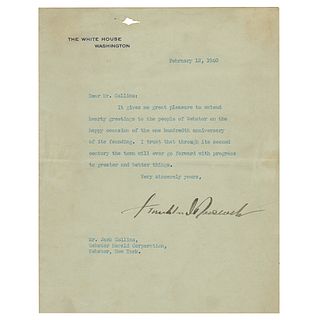 Franklin D. Roosevelt Typed Letter Signed as President