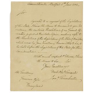 Jonathan Trumbull, Jr. Autograph Letter Signed