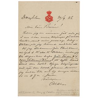 King Oscar II of Sweden Autograph Letter Signed